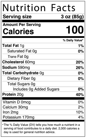 Nutrition Facts for Eastern Cove Pasteurized Red Swimming Crab Meat